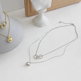 925 Silver Triple Circle Necklace Heart Pendant Double Layer Choker Gift
