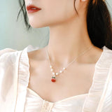 Peach Pearl Pendant Choker Necklace 925 Silver