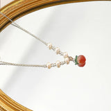 Peach Pearl Pendant Choker Necklace 925 Silver