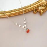 Peach Pearl Pendant Choker Necklace 925 Silver