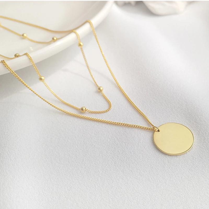 925 Silver Ball Beads Choker Necklace with Blank Disc Pendant