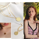 925 Silver Ball Beads Choker Necklace with Blank Disc Pendant