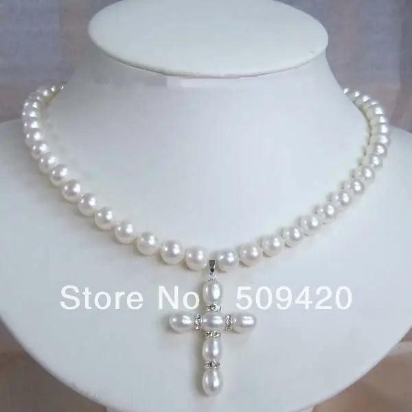 Elegant Pearl Cross Pendant Necklace