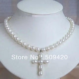 Elegant Pearl Cross Pendant Necklace