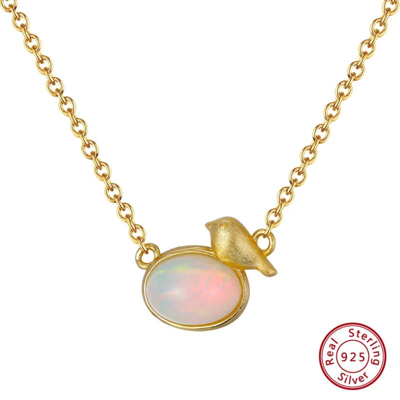 925 Silver Opal Neacklace with Bird Pendant for Women