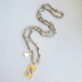 Labradorite Hematite Crystal Pendant Necklace 32inch