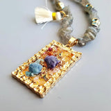 Labradorite Hematite Crystal Pendant Necklace 32inch