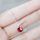 925 Silver Water Drop Pendant Red Garnet Necklace