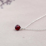 925 Silver Water Drop Pendant Red Garnet Necklace