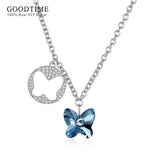 925 Silver Butterfly Pendant Necklaces Sparkling & Pink Crystal Jewelry