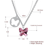 925 Silver Butterfly Pendant Necklaces Sparkling & Pink Crystal Jewelry