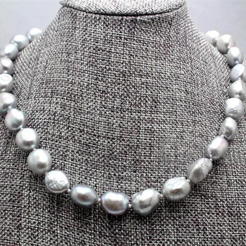 9-10MM Natural Silver Gray Akoya Cultured Pearl Necklace 18inch