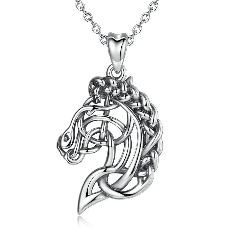 Eudora Horse Head Pendant Celtic Knot Vintage Silver Necklace