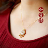 Natural Hetian Jade Ruyi Lock Pendant Necklace for Women Baby Pure 999 Chain