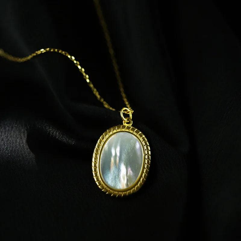 925 Silver Necklace Oval Shell Pendant Women's Jewelry