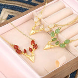 S925 Deer Necklace Rice Grain Hetian Jade Red Agate Sapphire Elk Pendant