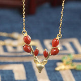 S925 Deer Necklace Rice Grain Hetian Jade Red Agate Sapphire Elk Pendant