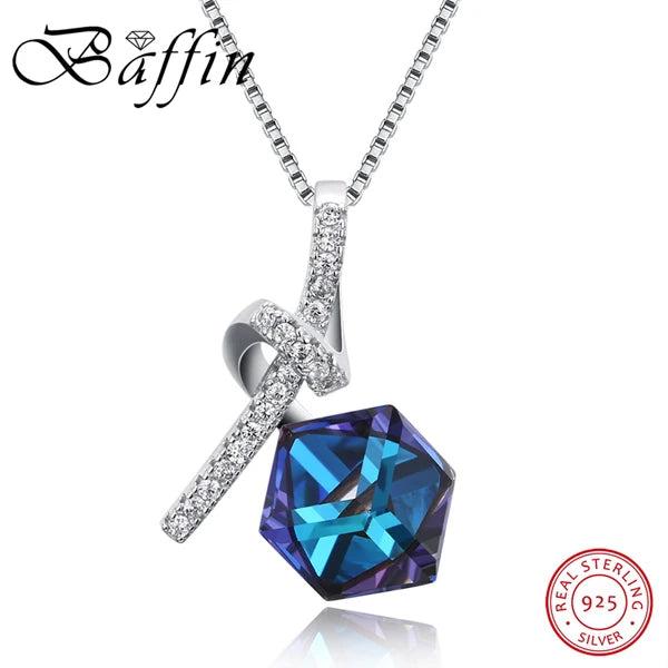 Cubic Pendant Necklace S925 Sterling Silver Chain Jewelry