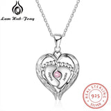 925 Silver Baby Feet Birthstone Necklace for Mom