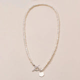 925 Sterling Silver Necklace Pearl Geometric Hexagon OT Buckle