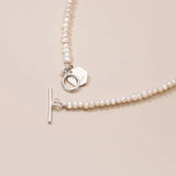 925 Sterling Silver Necklace Pearl Geometric Hexagon OT Buckle