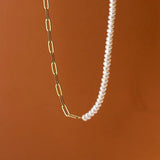 925 Silver Rectangular Chain Pearl Necklace for Women