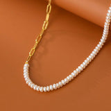 925 Silver Rectangular Chain Pearl Necklace for Women