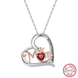 925 Silver Heart Pendant Necklace with Crown for Women