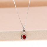 Garnet Pendant Necklace, 925 Silver, January Birthstone Gemstone Jewelry