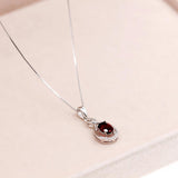Garnet Pendant Necklace, 925 Silver, January Birthstone Gemstone Jewelry
