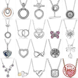 925 Silver T-bar Heart Two-tone Circles Daisy Flower Necklace