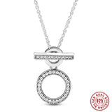 925 Silver T-bar Heart Two-tone Circles Daisy Flower Necklace
