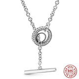 925 Silver T-bar Heart Two-tone Circles Daisy Flower Necklace