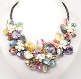 Natural & Multicolor Shell Pearl Flower Pendant Necklace 18'