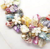 Natural & Multicolor Shell Pearl Flower Pendant Necklace 18'
