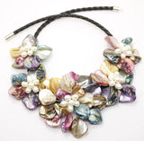 Natural & Multicolor Shell Pearl Flower Pendant Necklace 18'