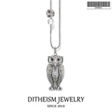 925 Sterling Silver Big and Small Owl Link Chain Necklace, Romantic Gift