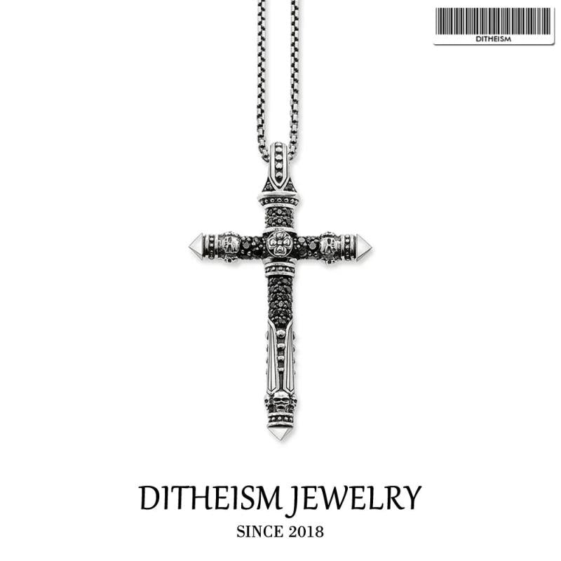 Skull Cross Pave 925 Silver Necklace, Vintage Gift For Men Women
