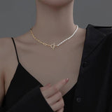 925 Sterling Silver Pearl Asymmetry Choker Necklace for Women