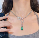 Water Drop Necklace Flash Diamond Emerald Clavicle