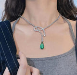 Water Drop Necklace Flash Diamond Emerald Clavicle