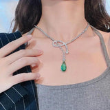 Water Drop Necklace Flash Diamond Emerald Clavicle