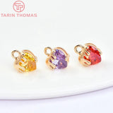 4PCS 24K Brass Zircon Heart Charms Pendants DIY Jewelry Findings