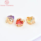 4PCS 24K Brass Zircon Heart Charms Pendants DIY Jewelry Findings