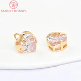 4PCS 24K Brass Zircon Heart Charms Pendants DIY Jewelry Findings