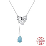 925 Silver Heart Pendant Necklace with Natural Aquamarine