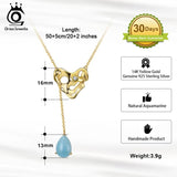925 Silver Heart Pendant Necklace with Natural Aquamarine