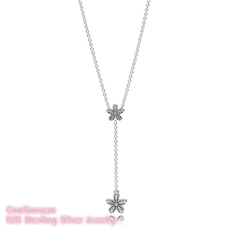 925 Sterling Silver Dazzling Daisies Clear CZ Necklace