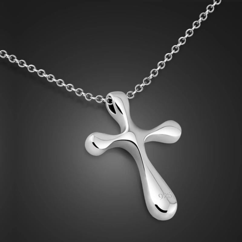 Vintage 925 Sterling Silver Cross Pendant Necklace Solid Choker Jewelry