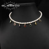 Colorful Water Droplets Pearl Pendant Necklace for Women
